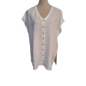 Jones NY White Linen Button Up Tunic Blouse M Euro Summer Coastal Grandma NWT